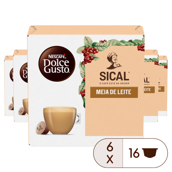 Embalagem de 96 Cápsulas Sical Meia de leite 6x16 Cápsulas NESCAFÉ® Dolce Gusto® 