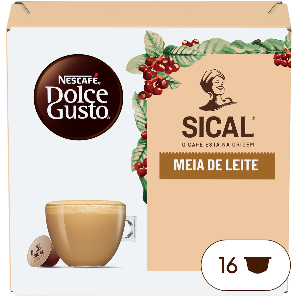 Embalagem de 16 Cápsulas Sical Meia de Leite NESCAFÉ® Dolce Gusto® 