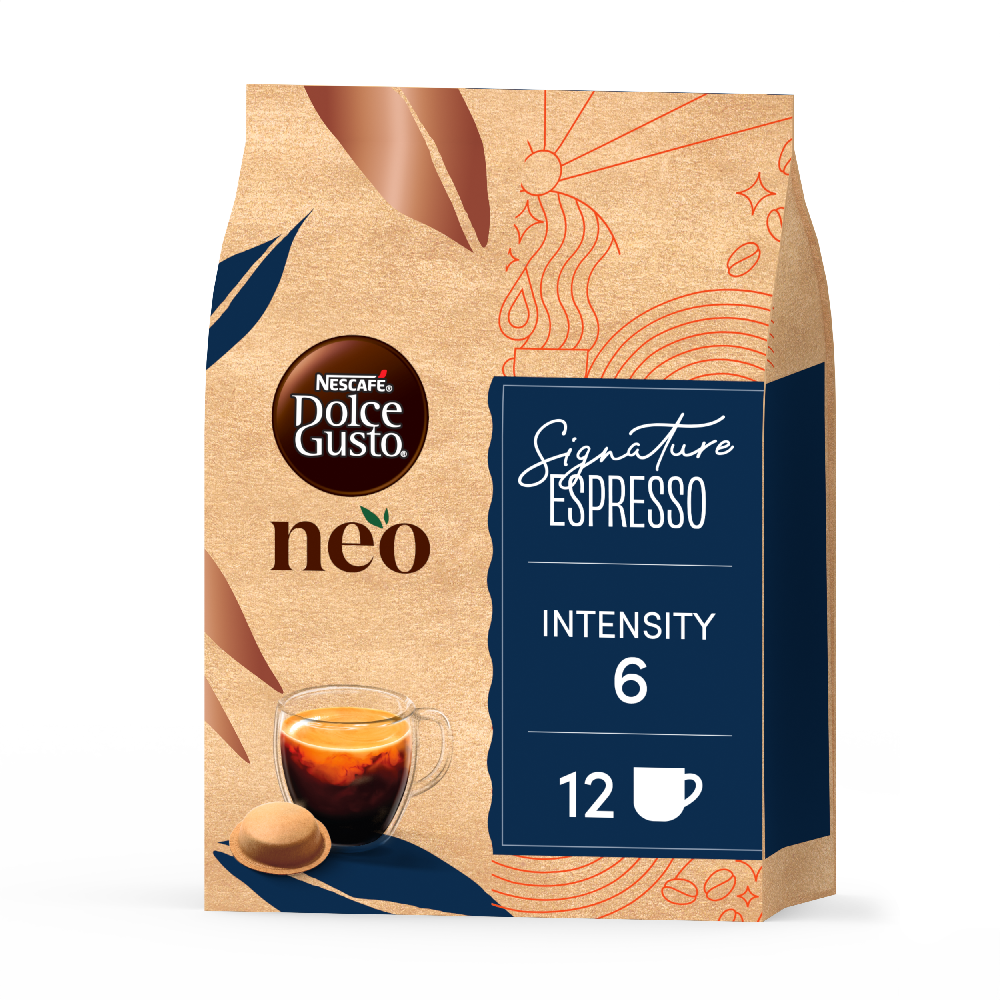 front view of the neo signature espresso with a pod