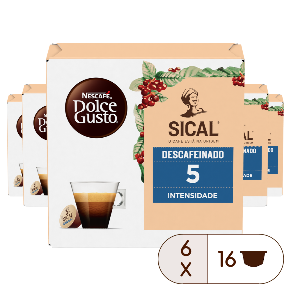 Embalagem de 96 Cápsulas Sical Descafeinado 6x16 Cápsulas NESCAFÉ® Dolce Gusto® 