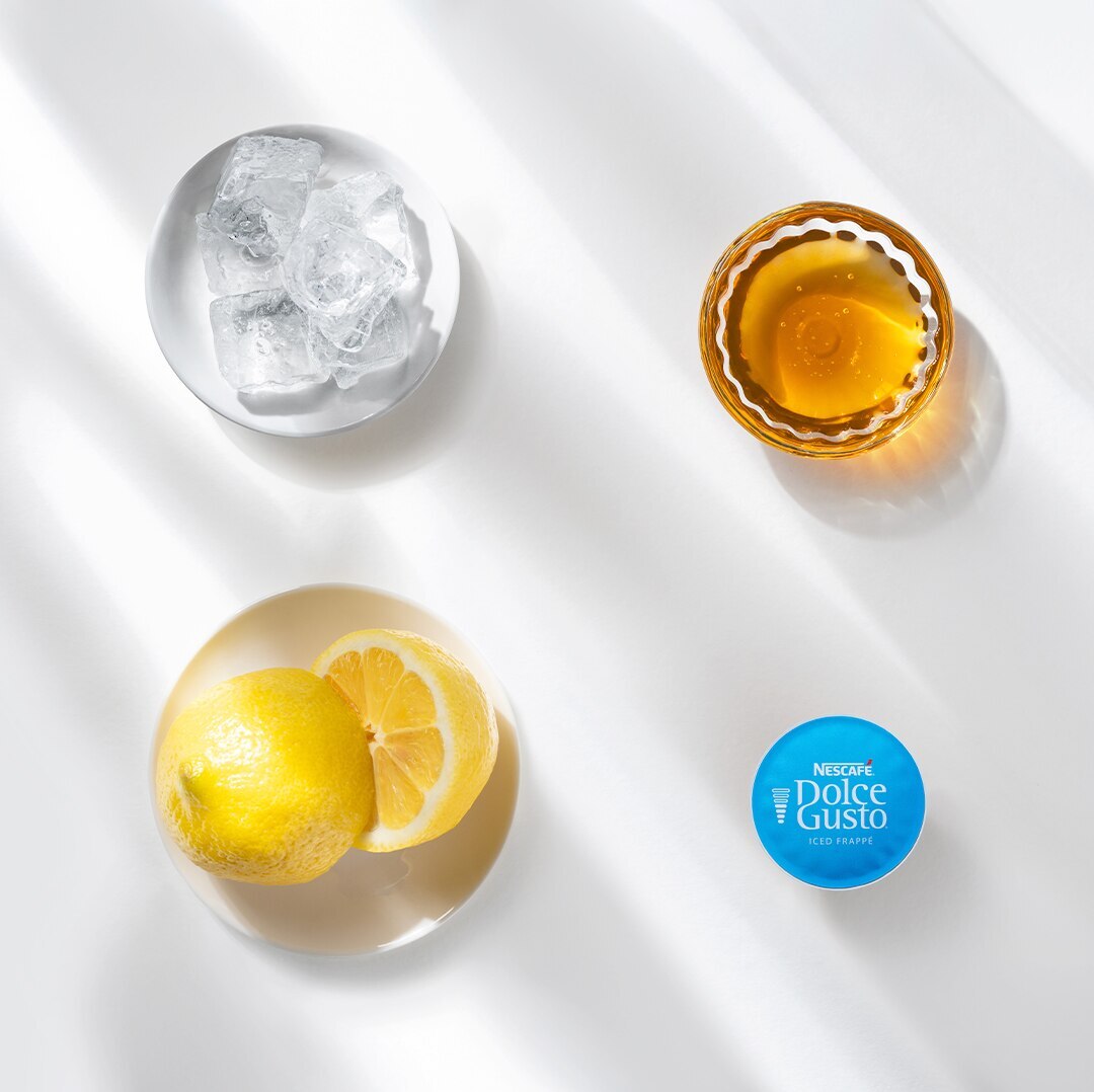ingredientes para fazer a bebida Iced Frappé com Limão Gelado