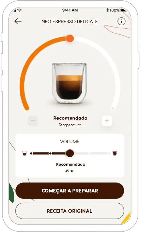 Interface da app para personalizar caf&eacute;