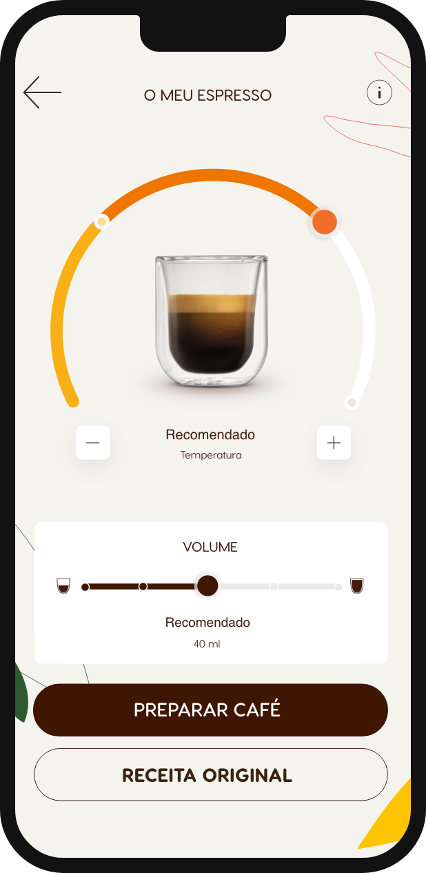 Captura de ecr&atilde; de app de caf&eacute; em ajuste de temperatura