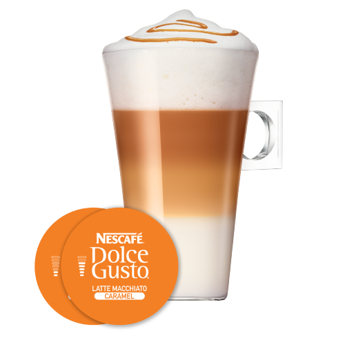Ch&aacute;vena e Imagem C&aacute;psula CARAMEL LATTE MACCHIATO NESCAF&Eacute;&reg; Dolce Gusto&reg;