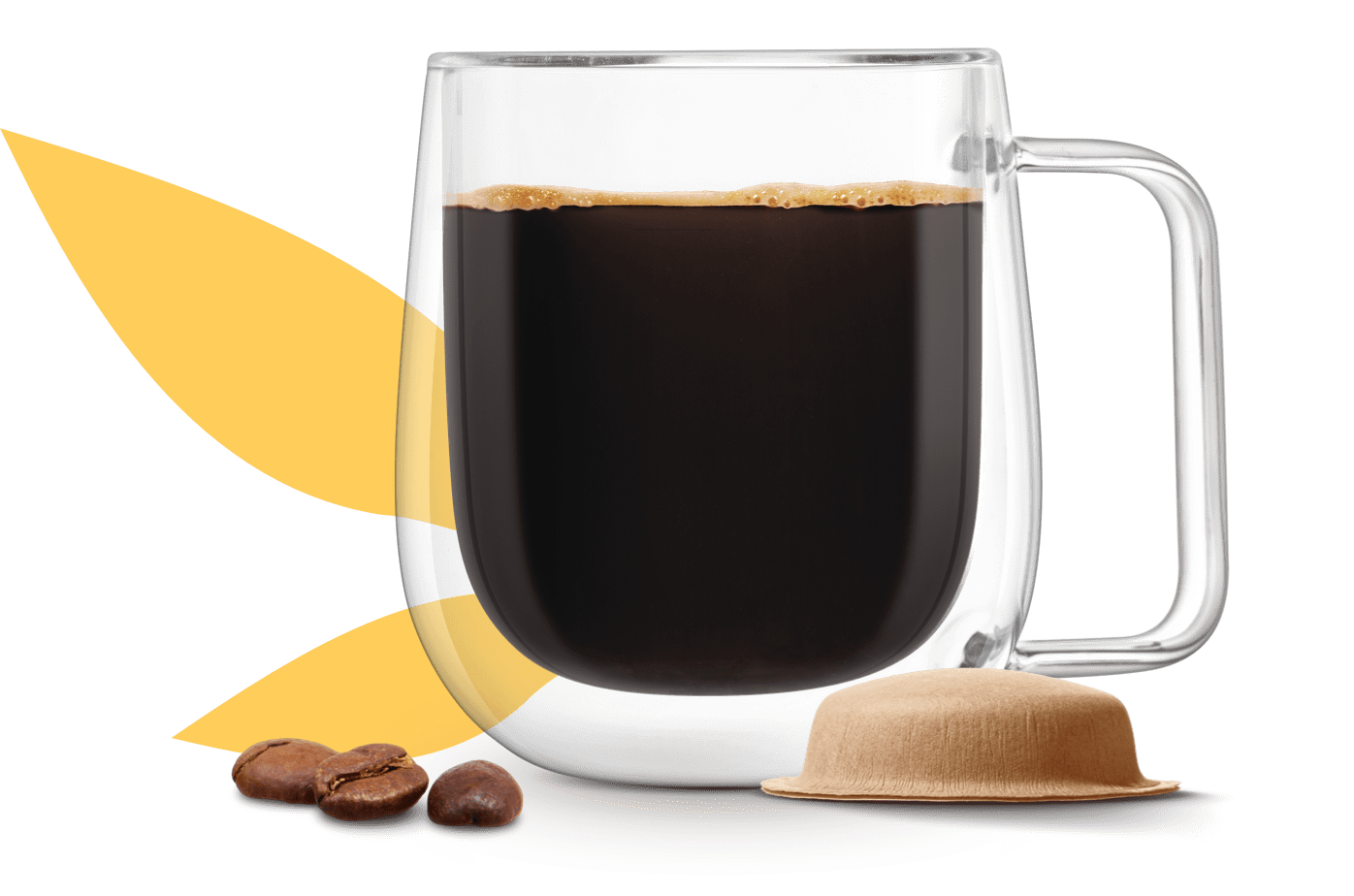 ch&aacute;vena de caf&eacute; junto a uma c&aacute;psula &agrave; base de papel