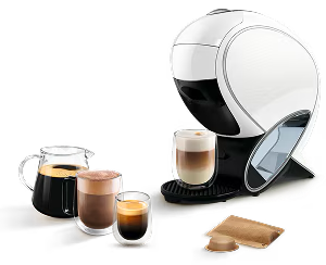 Máquina NEO Latte em branco com várias bebidas NEO.
